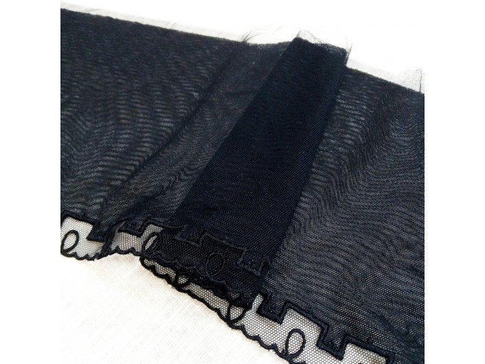 Кружево черное, вышивка на сетке 16 см 