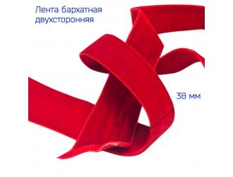 Бархатная лента двухсторонняя 38 мм КРАСНАЯ