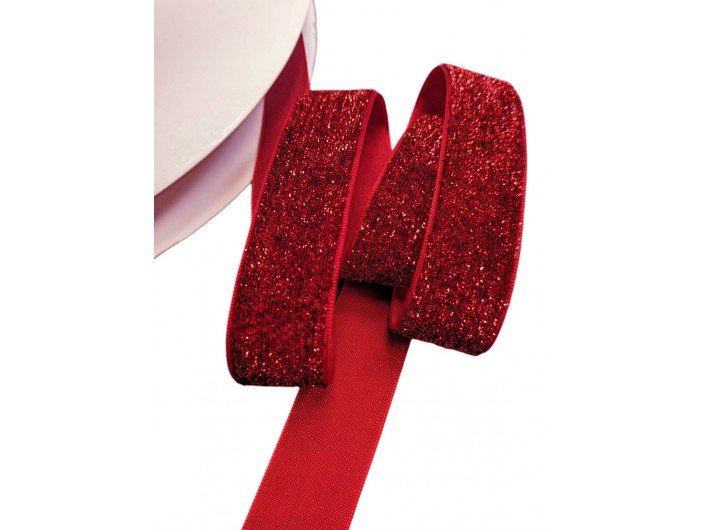 Бархатная лента 25 мм красная из люрекса Бархатная лента 25 мм красная из люрекса