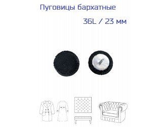Пуговица обтянутая бархатом, черная, 23 мм.
